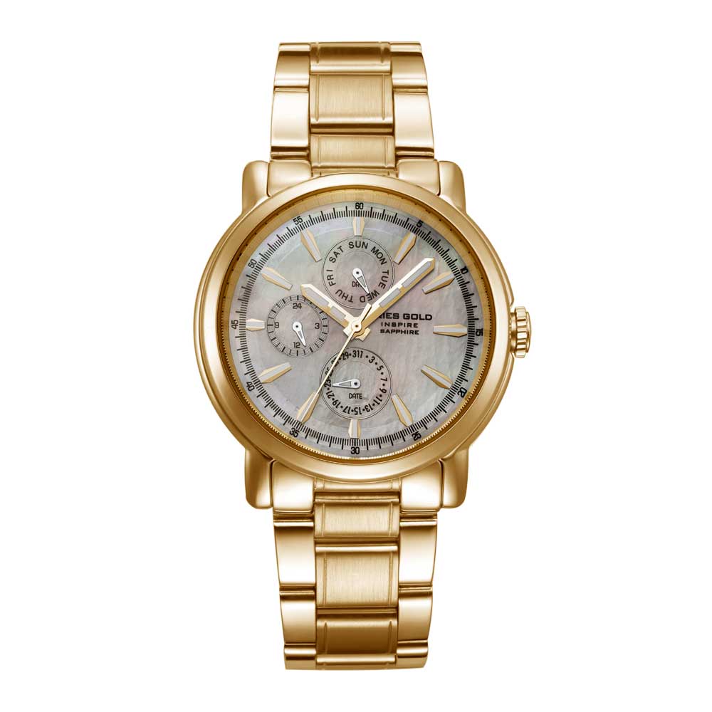 ARIES GOLD CHRONOGRAPH INSPIRE CONTENDER GOLD STAINLESS STEEL B 7302 G-MOP WOMEN'S WATCH